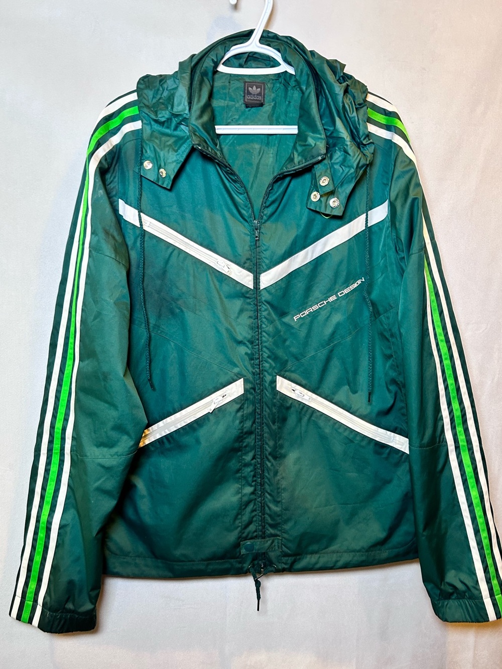 Adidas Porsche Design Green Retro Track Jacket Windbreaker Striped Size L
